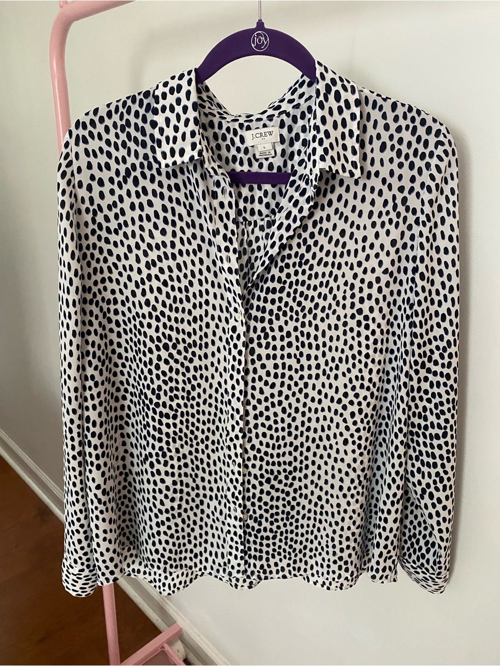 J. Crew Black Dot Print Button-Down Shirt Size Large EUC